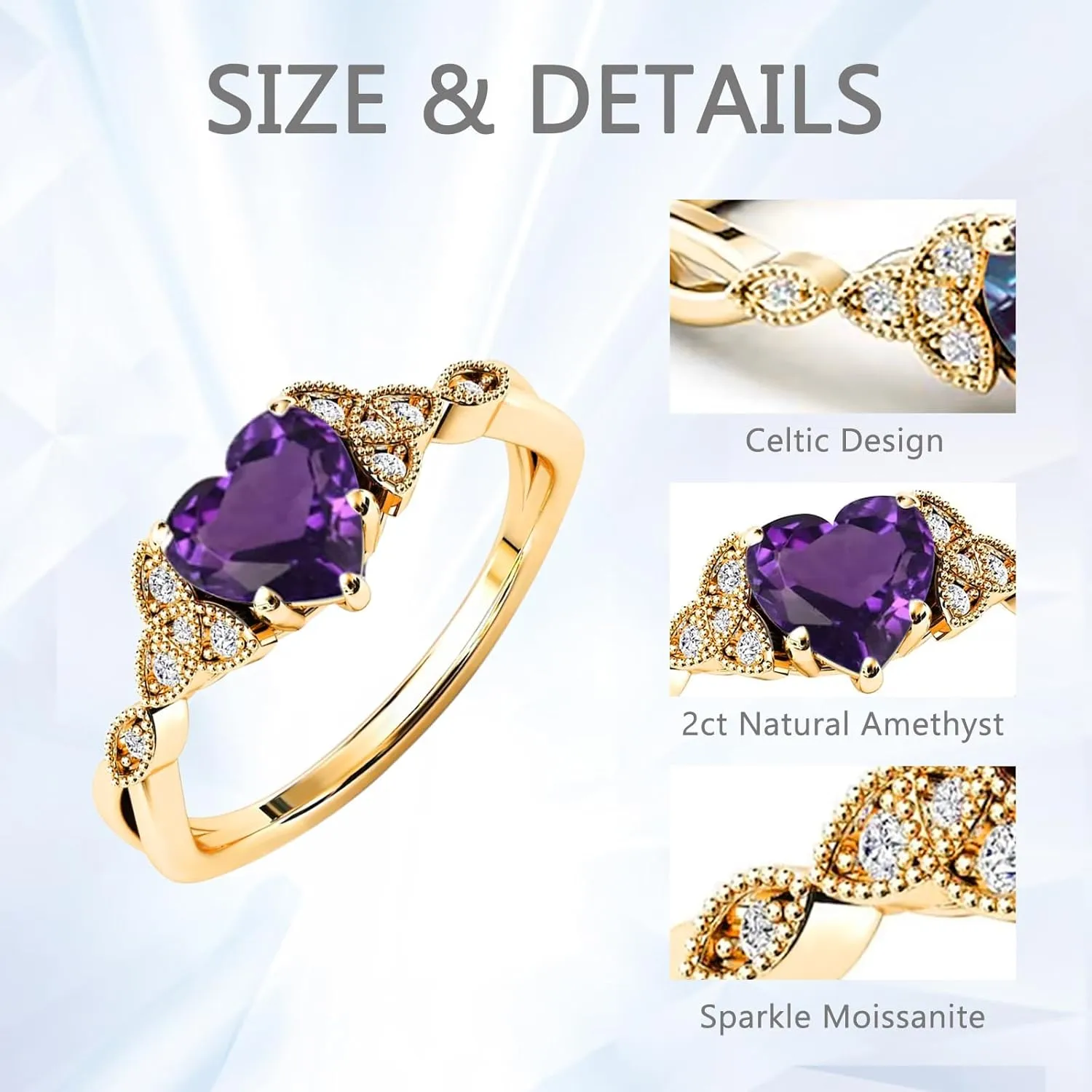 10k 14k 18k Gold 0.12cttw Moissanite Celtic Knot Gemstone Ring Heart Shaped Celtic Knot Rings Celtic Solitaire Engagement Rings for Women (2ct, 8 * 8mm)