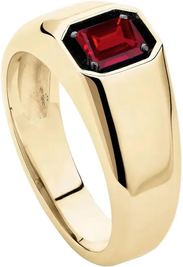 10K 14K 18K Gold Men's 2 Carat Emerald Cut Gemstone Ring Custom Gemstone Birthstone Pinky Ring for Men Jewelry Gift for Him