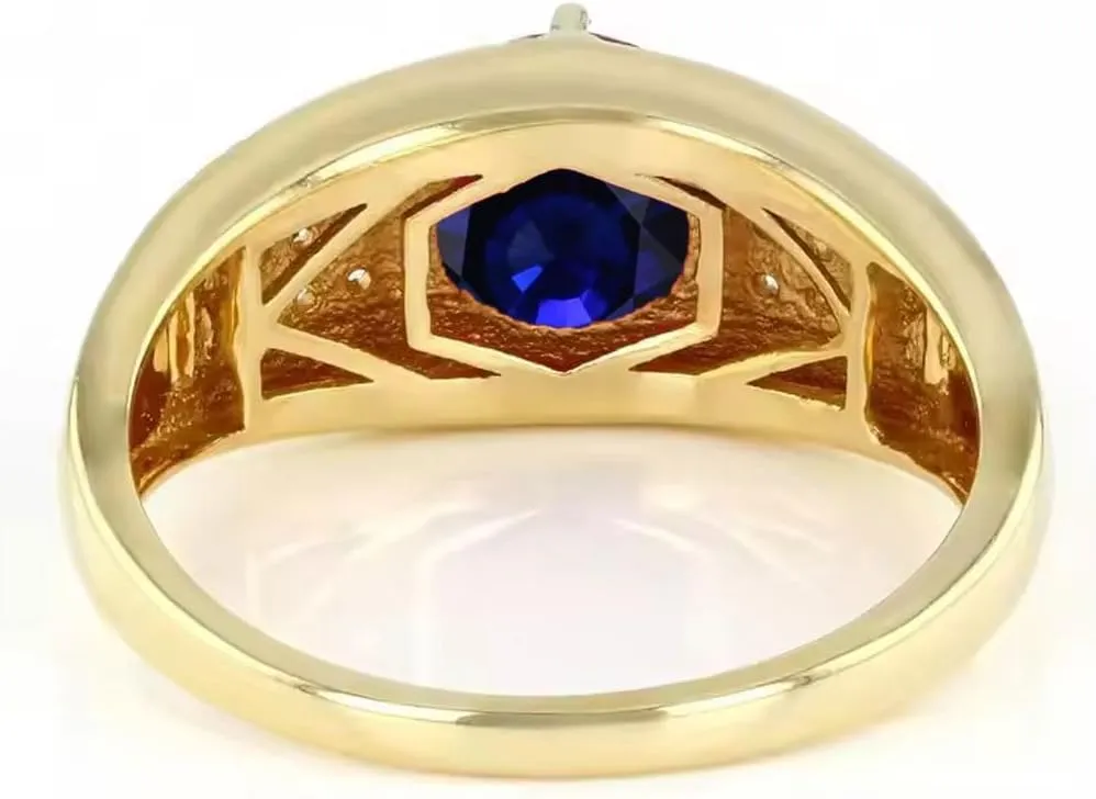 10K 14K 18K Gold Men's Gemstone Engagement Ring with Diamonds 2 Carat Round Gemstone Pinky Rings for Men Size 4-16