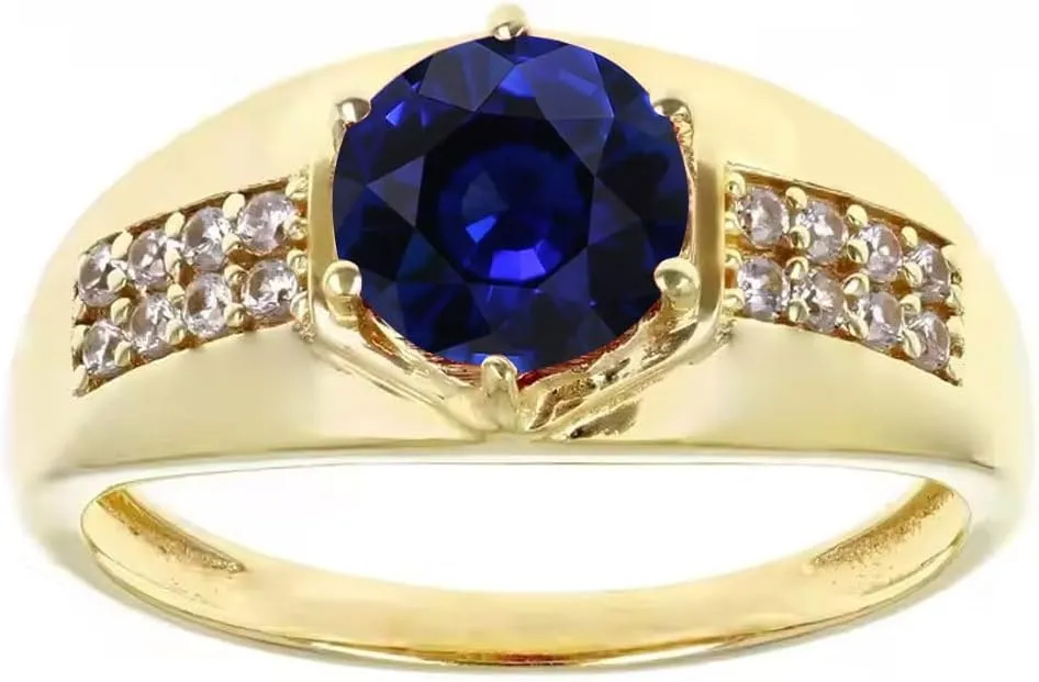 10K 14K 18K Gold Men's Gemstone Engagement Ring with Diamonds 2 Carat Round Gemstone Pinky Rings for Men Size 4-16
