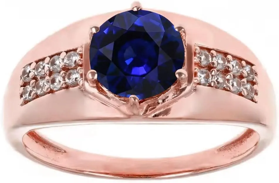 10K 14K 18K Gold Men's Gemstone Engagement Ring with Diamonds 2 Carat Round Gemstone Pinky Rings for Men Size 4-16