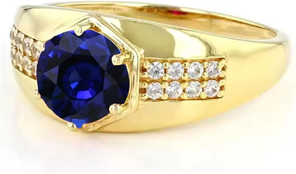 10K 14K 18K Gold Men's Gemstone Engagement Ring with Diamonds 2 Carat Round Gemstone Pinky Rings for Men Size 4-16