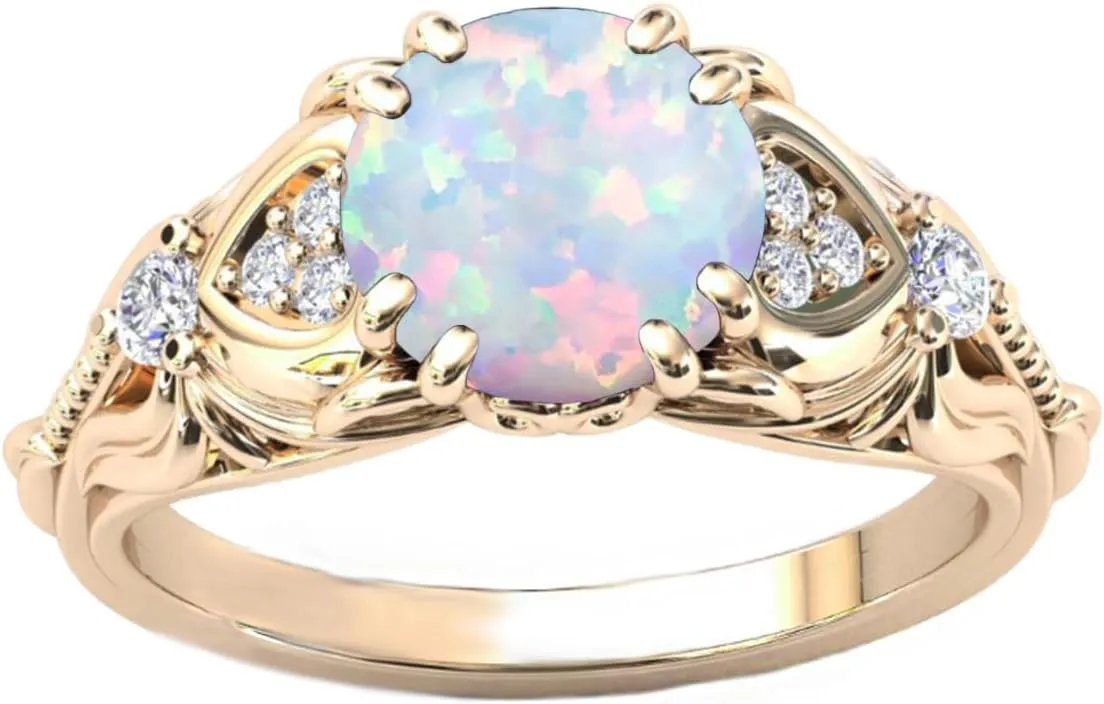 10K 14K 18K Gold Round Cut Gemstone Vintage Rings for Women 1 Carat Gemstone and Moissanite Promise Statement Anniversary Ring for Her