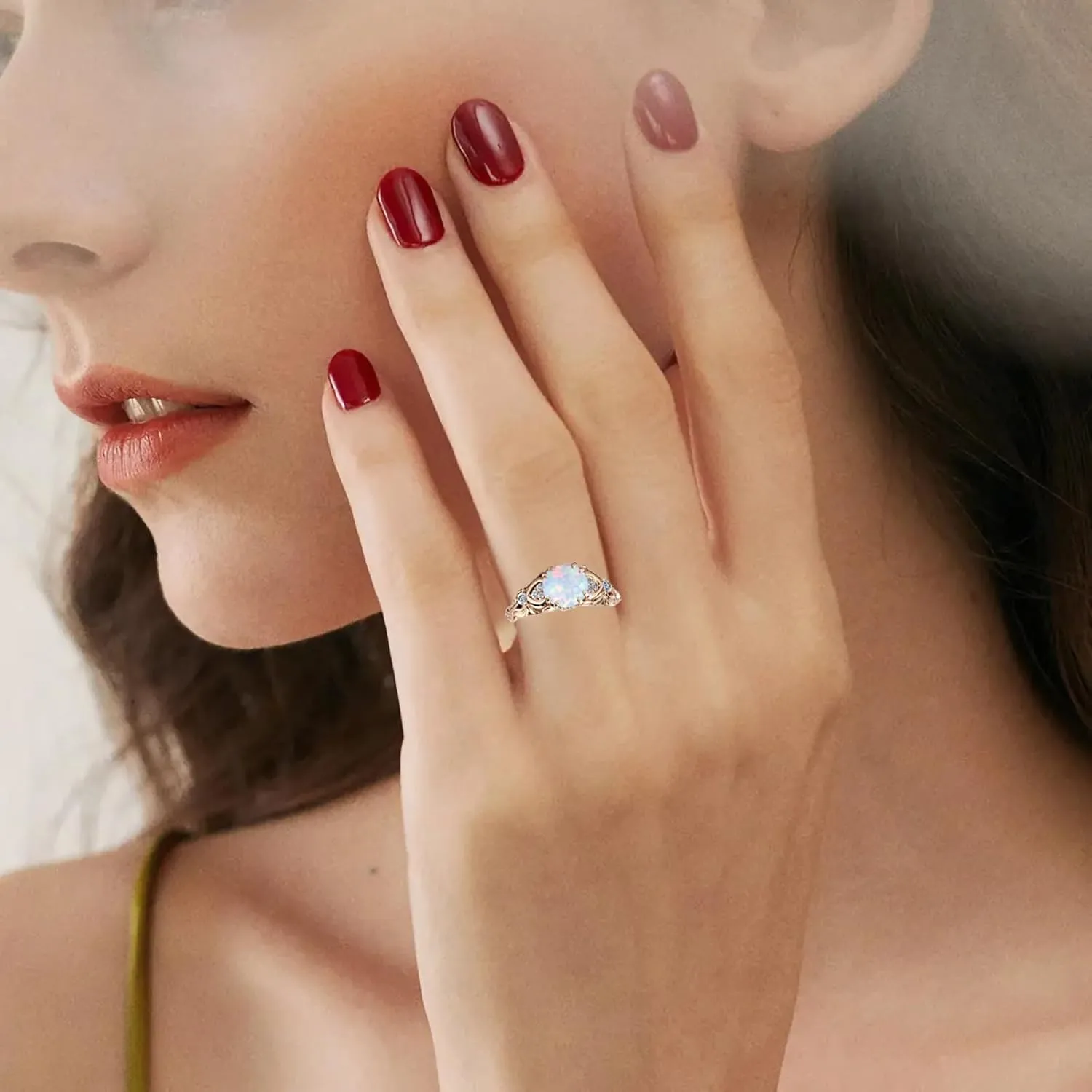 10K 14K 18K Gold Round Cut Gemstone Vintage Rings for Women 1 Carat Gemstone and Moissanite Promise Statement Anniversary Ring for Her
