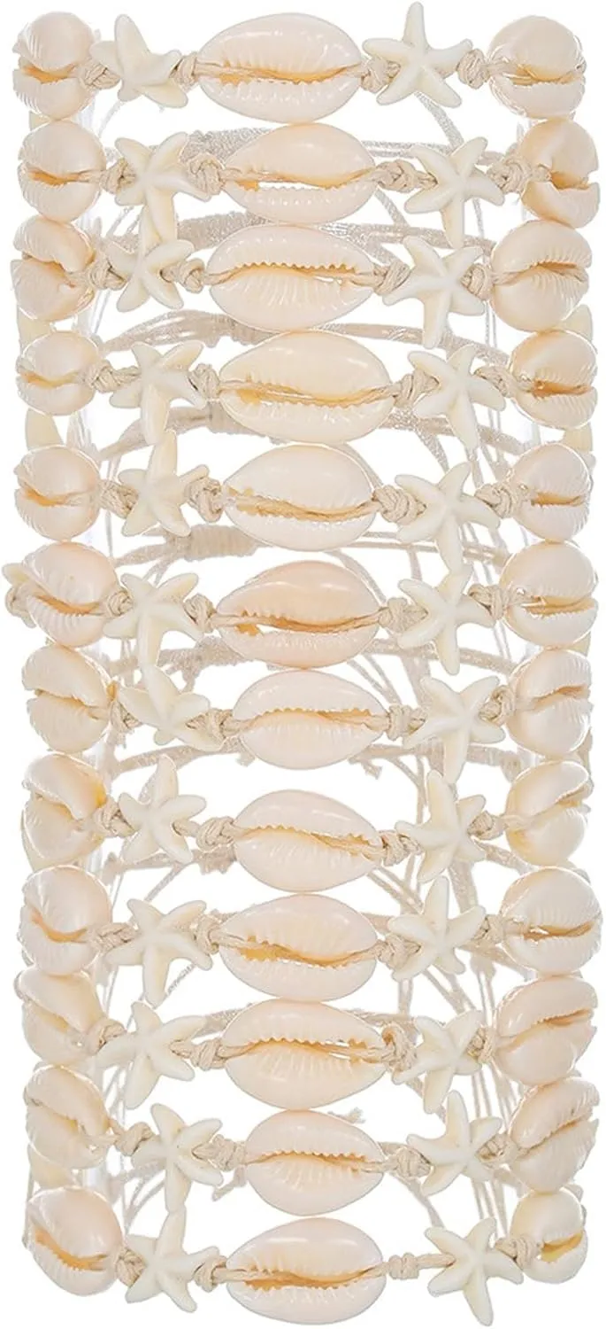 12 Pcs Handmade Braid Shell Starfish Bracelets Set for Women Jewelry