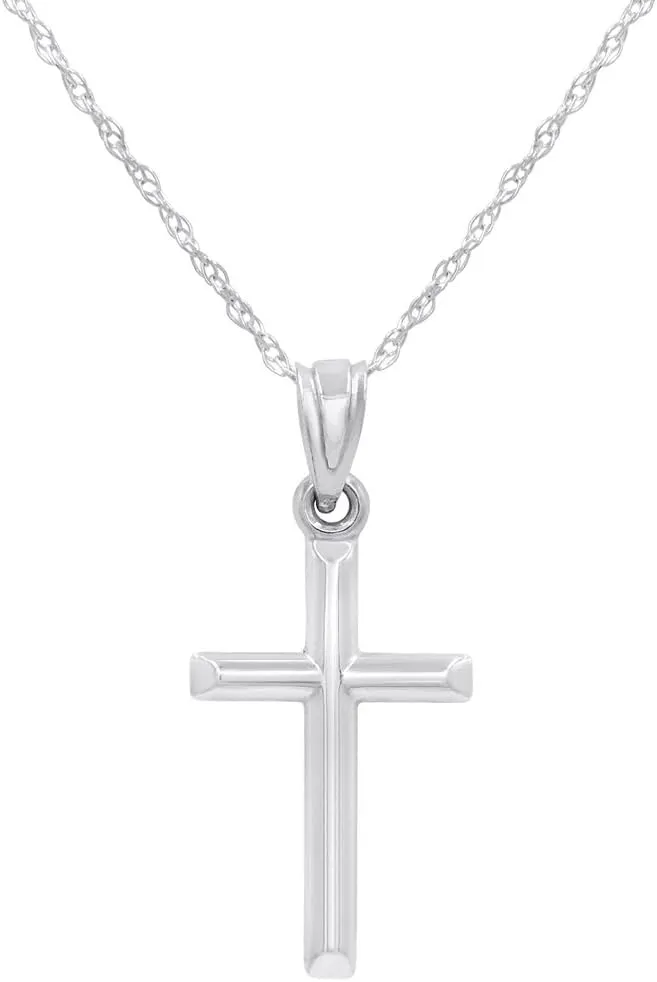 14K Yellow or 14K White Gold Cross Pendant Necklace for Women | Real Gold Cross Necklaces