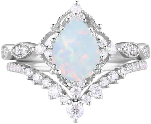 1.5ct Pear Shaped Gemstone Engagement Rings for Women 10K 14K 18K White Yellow Rose Gold Gemstone Wedding Ring Set Bridal Set 2pcs Vintage Inspired V Shaped Wedding Band Anniversary