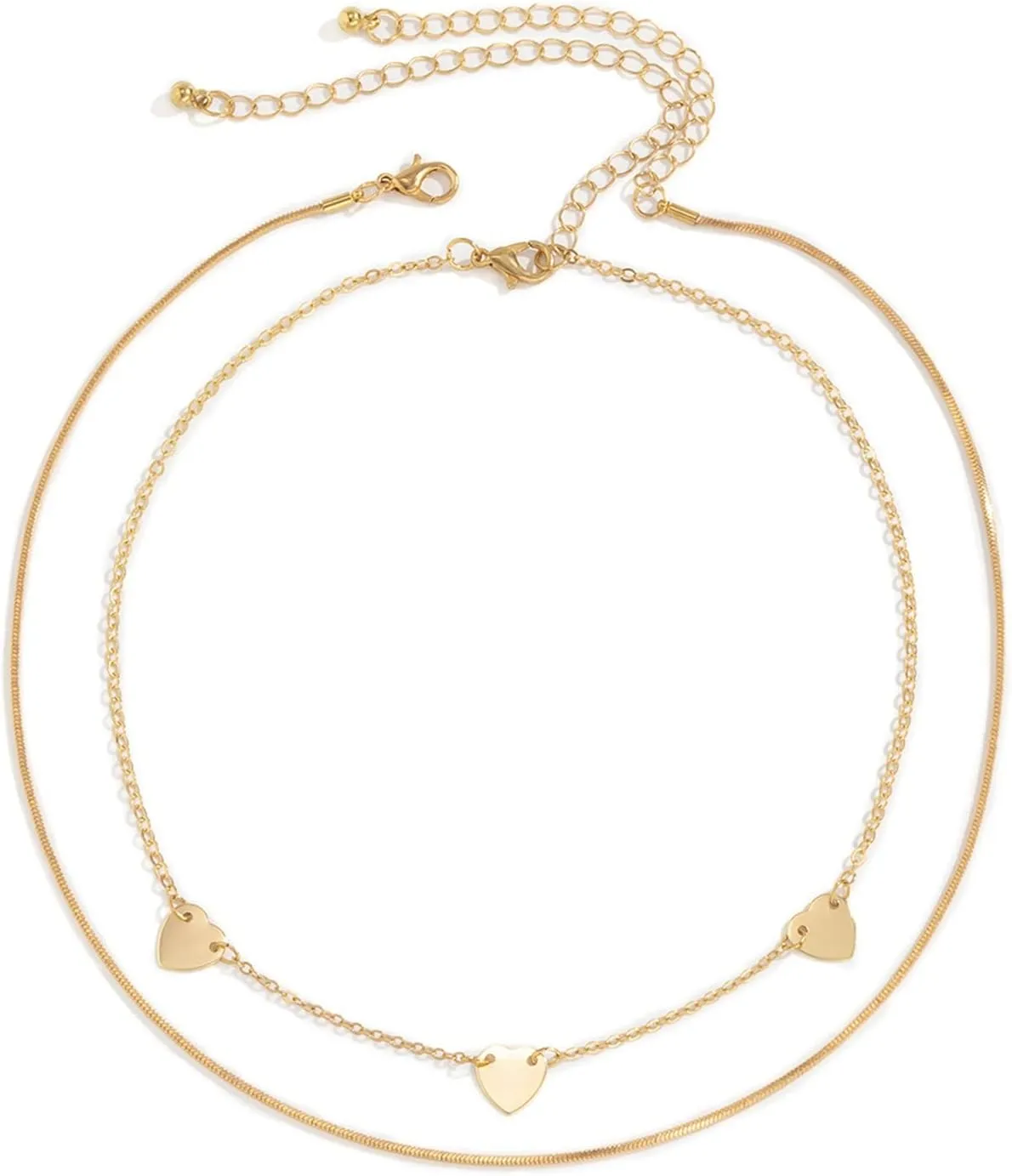 2 Layer Necklaces for Women, Chain Necklaces for Women Stack Adjustable Alloy Snake Chain Necklace with Heart Charms