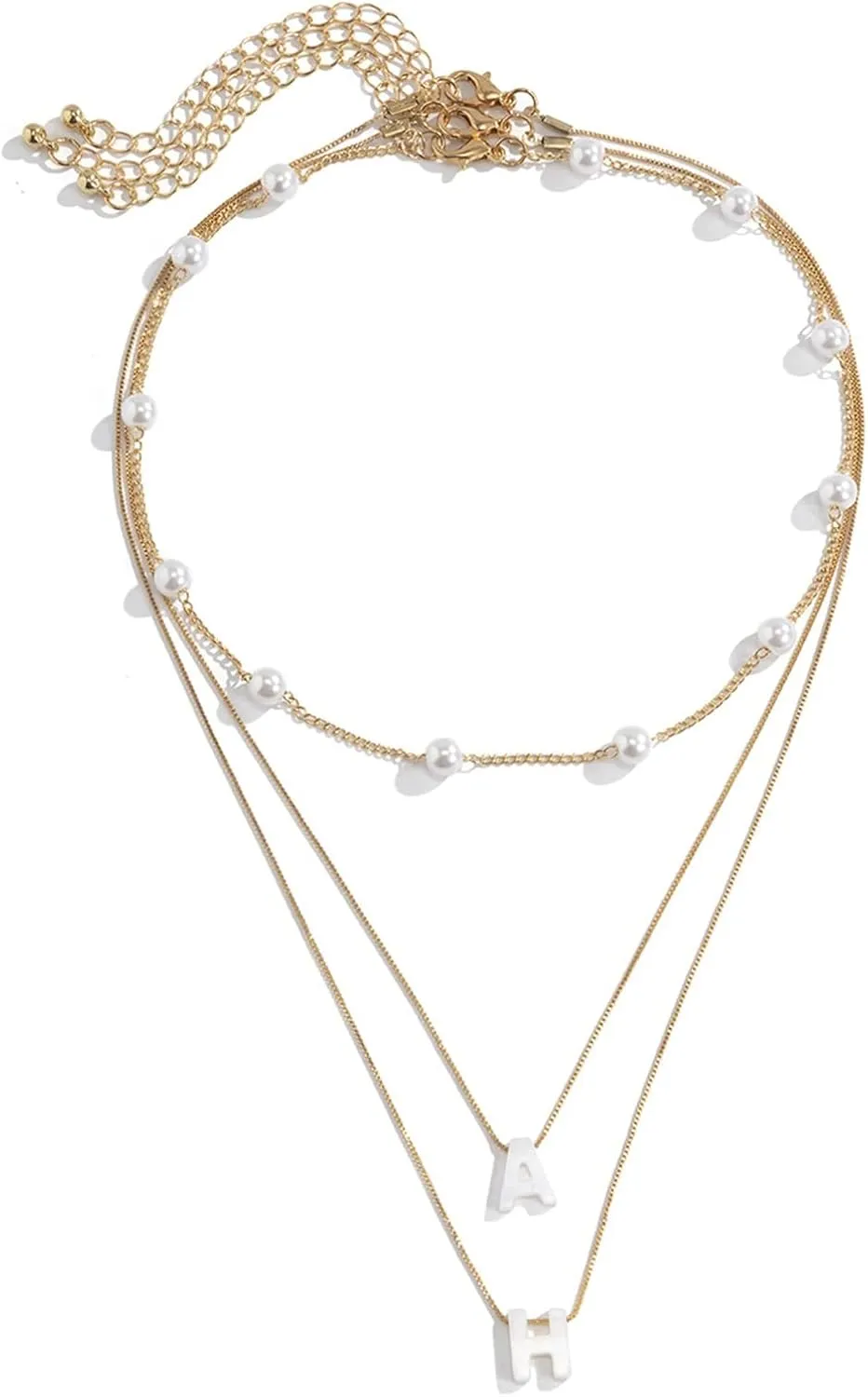 3 Layer Necklaces for Women, Womens Necklaces Fashion Trendy Adjustable Alloy Gold Chain Necklace with Beads and Initials Pendant
