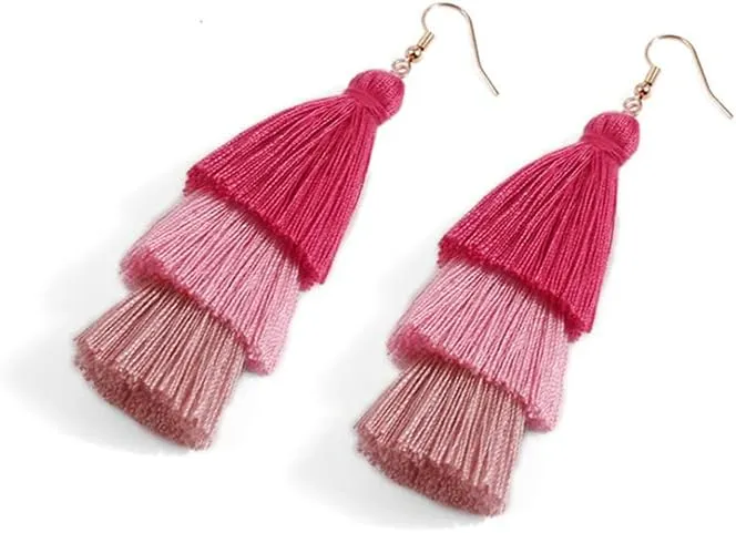 3 Tier Layered Colorful Tassel Earrings Bohemian Big Dangle Drop Fashion Jewelry Earrings for Women Valentine Birthday Party.