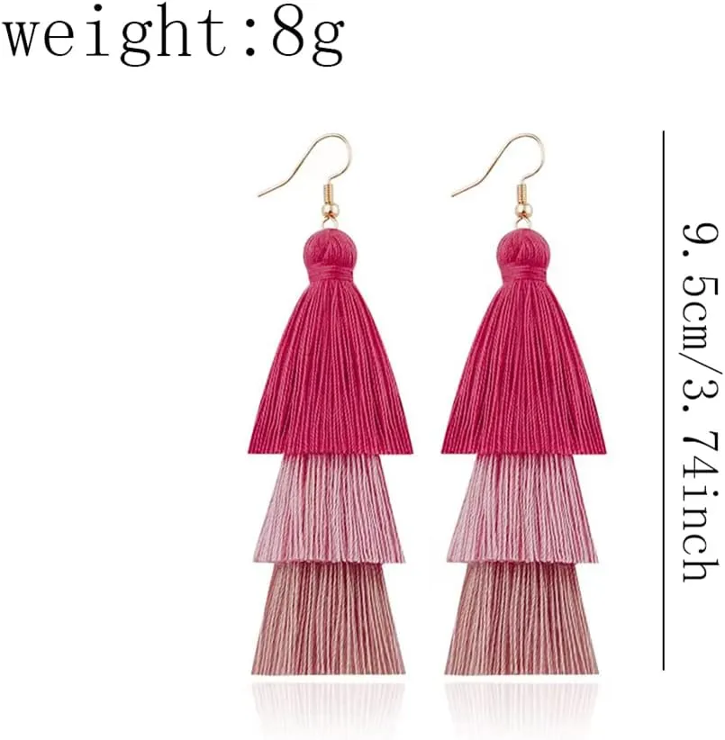 3 Tier Layered Colorful Tassel Earrings Bohemian Big Dangle Drop Fashion Jewelry Earrings for Women Valentine Birthday Party.