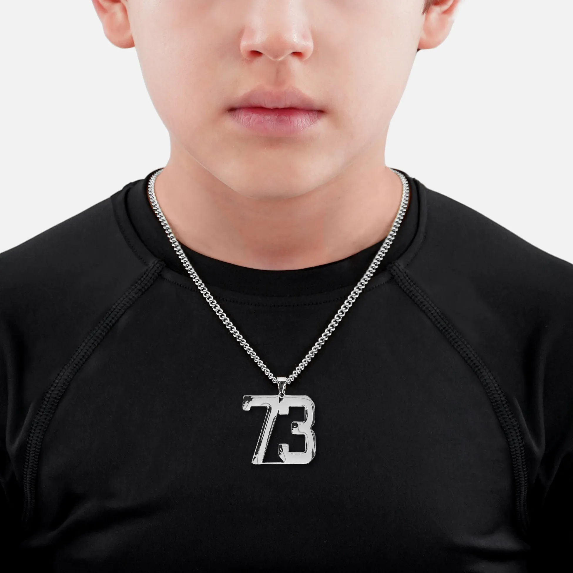 73 Number Pendant with Chain Kids Necklace - Stainless Steel