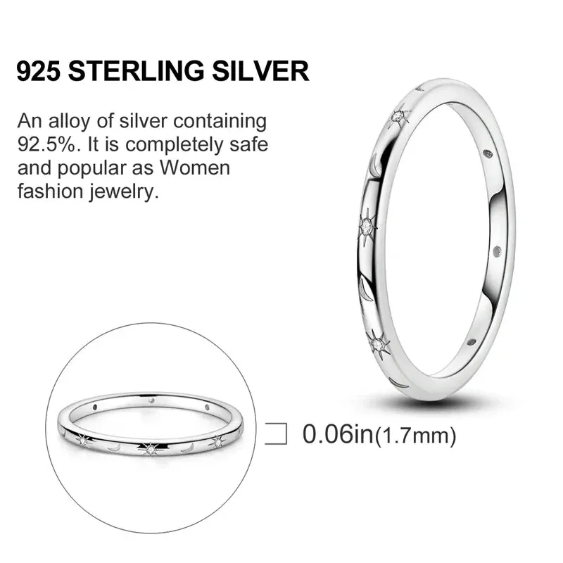 925 Sterling Silver Stackable Rings Star Moon Design For Women