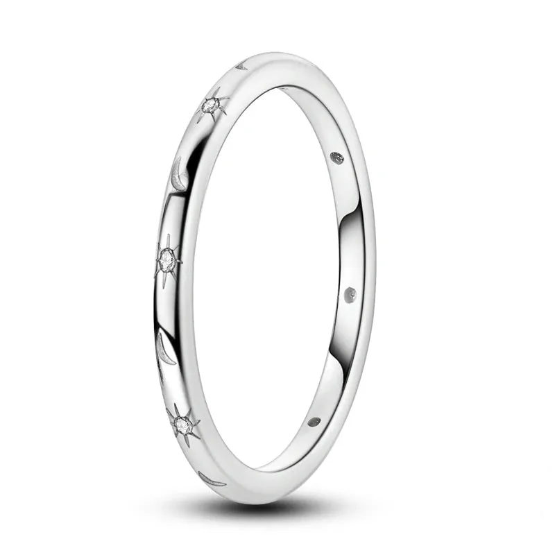 925 Sterling Silver Stackable Rings Star Moon Design For Women