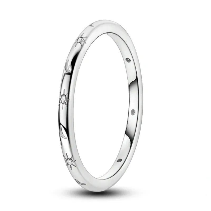 925 Sterling Silver Stackable Rings Star Moon Design For Women