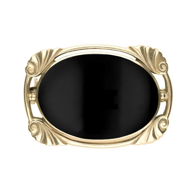 9ct Yellow Gold Whitby Jet Oblong Oval Shaped Brooch
