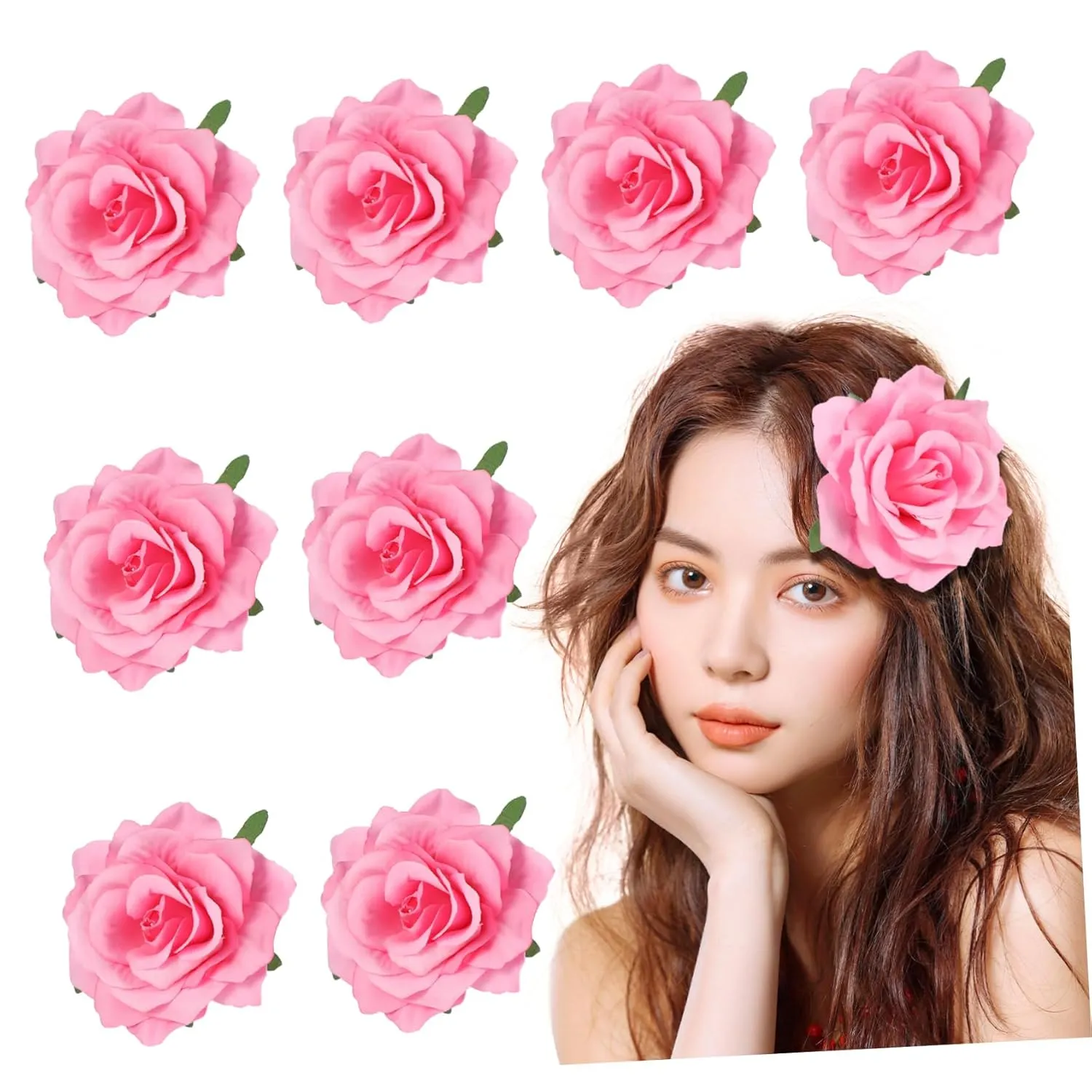 9pcs Realistic Flower Brooch Pins and Hair Clips Elegant Valentines Day Accessories for Women for Brides and Special Occasions Lightweight and Versatile Design