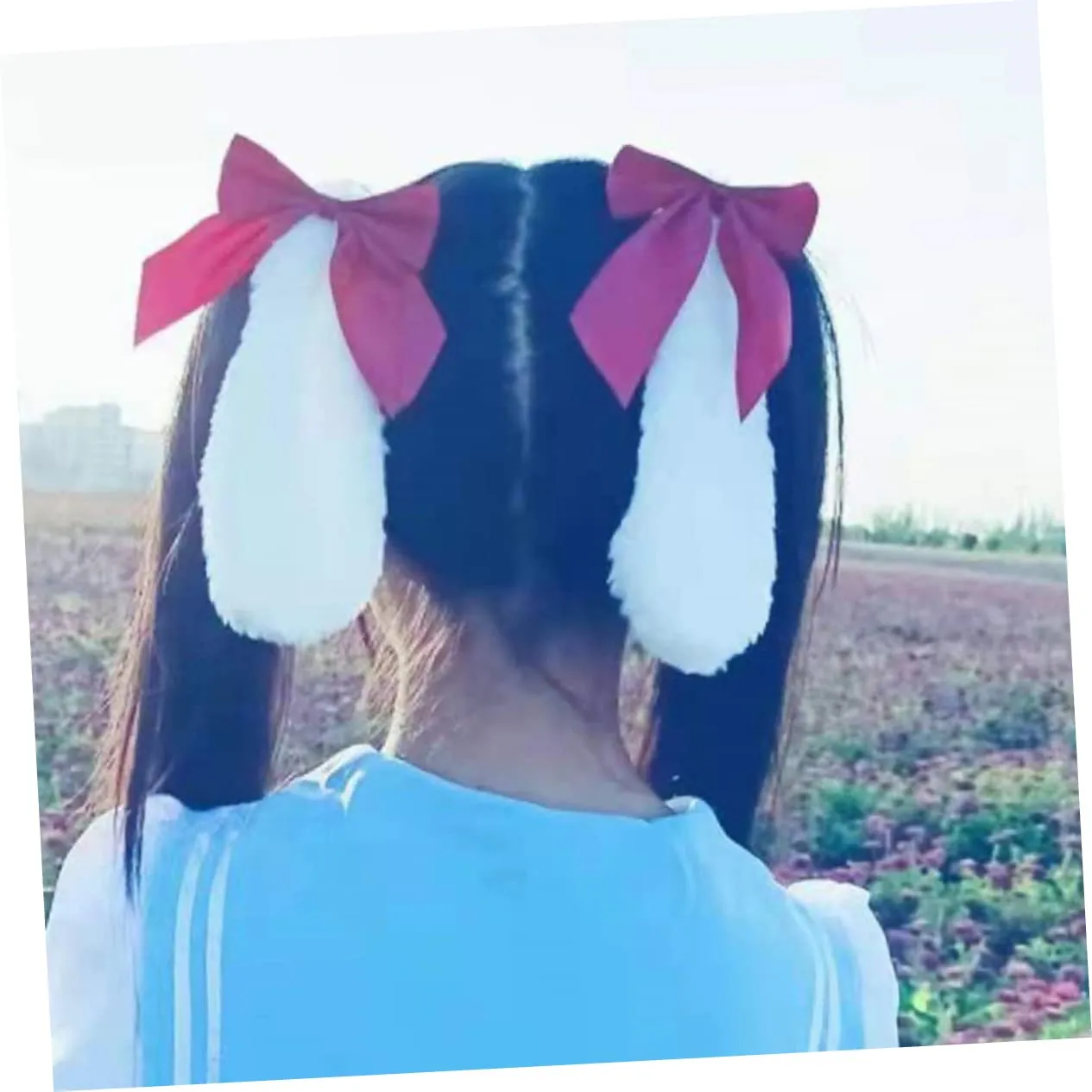ABOOFAN 4pcs Bunny Ears Hair Clips Handmade Lolita Barrettes Bowknot for Halloween Birthday Cosplay Parties Lightweight and Decorative Hair Accessories