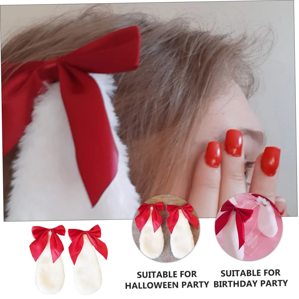 ABOOFAN 4pcs Bunny Ears Hair Clips Handmade Lolita Barrettes Bowknot for Halloween Birthday Cosplay Parties Lightweight and Decorative Hair Accessories