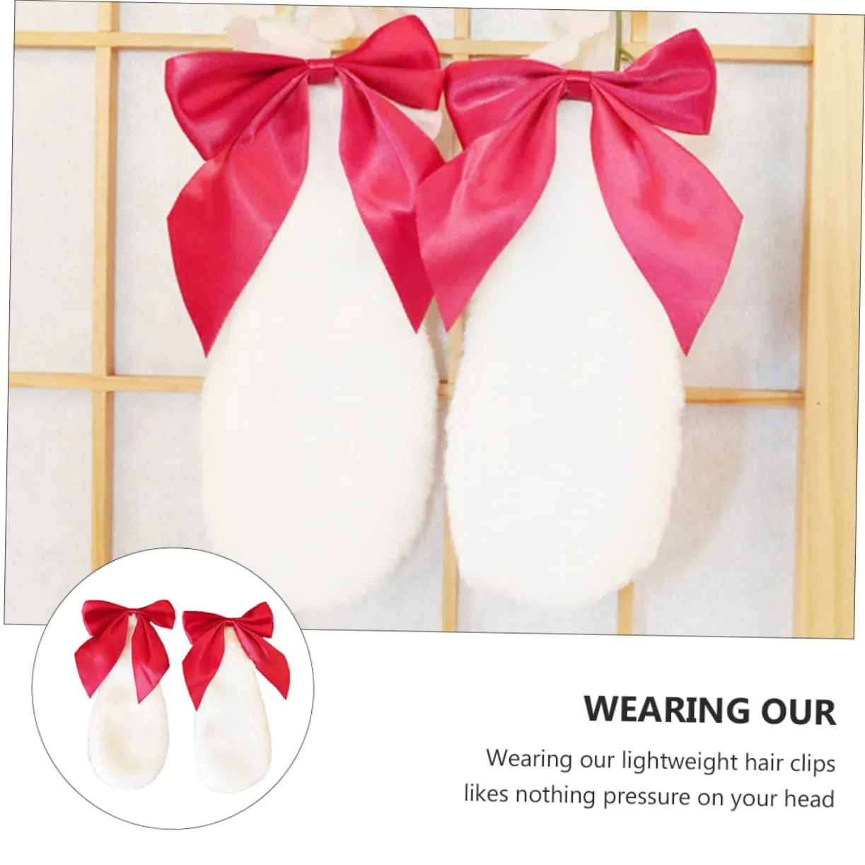 ABOOFAN 4pcs Bunny Ears Hair Clips Handmade Lolita Barrettes Bowknot for Halloween Birthday Cosplay Parties Lightweight and Decorative Hair Accessories