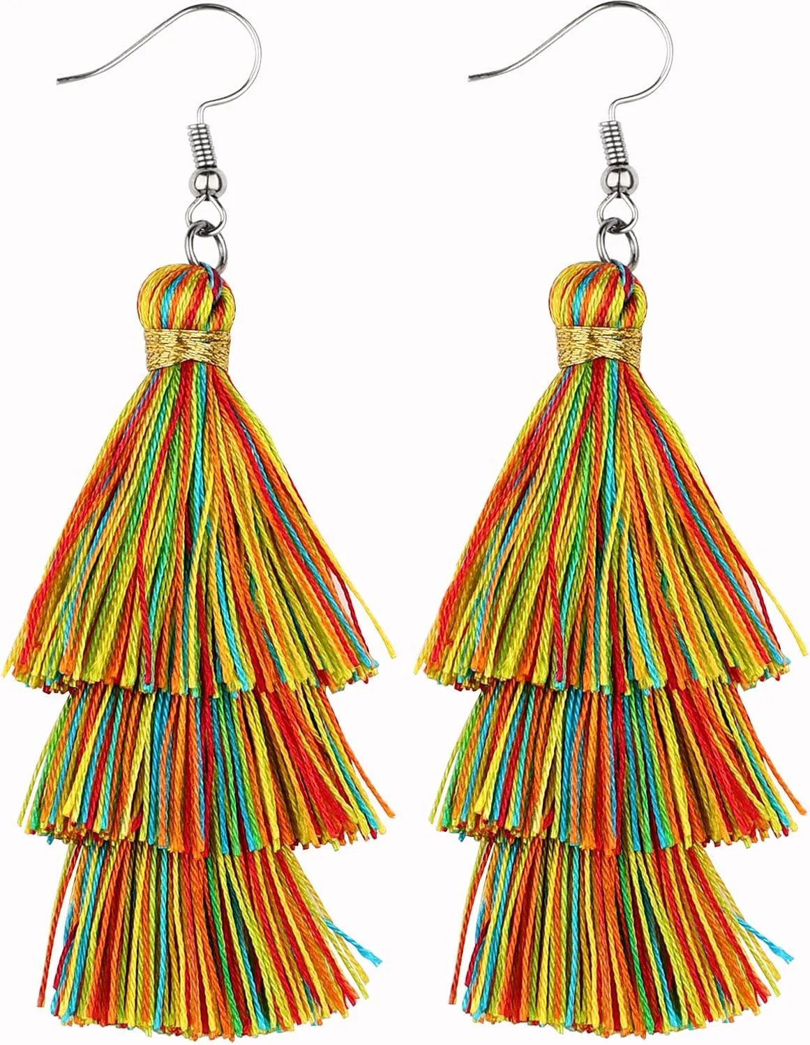 AD Beads Fashion Charm Crystal Silk Tassel 3 Layers Fan Fringe Dangle Earrings designer costume jewelry