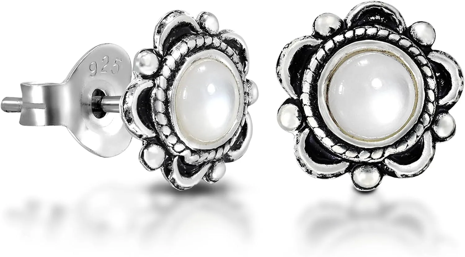 AeraVida 925 Sterling Silver Floral Filigree Mother of Pearl Stud Earrings  Elegant Flower Earrings, Push Back Closure