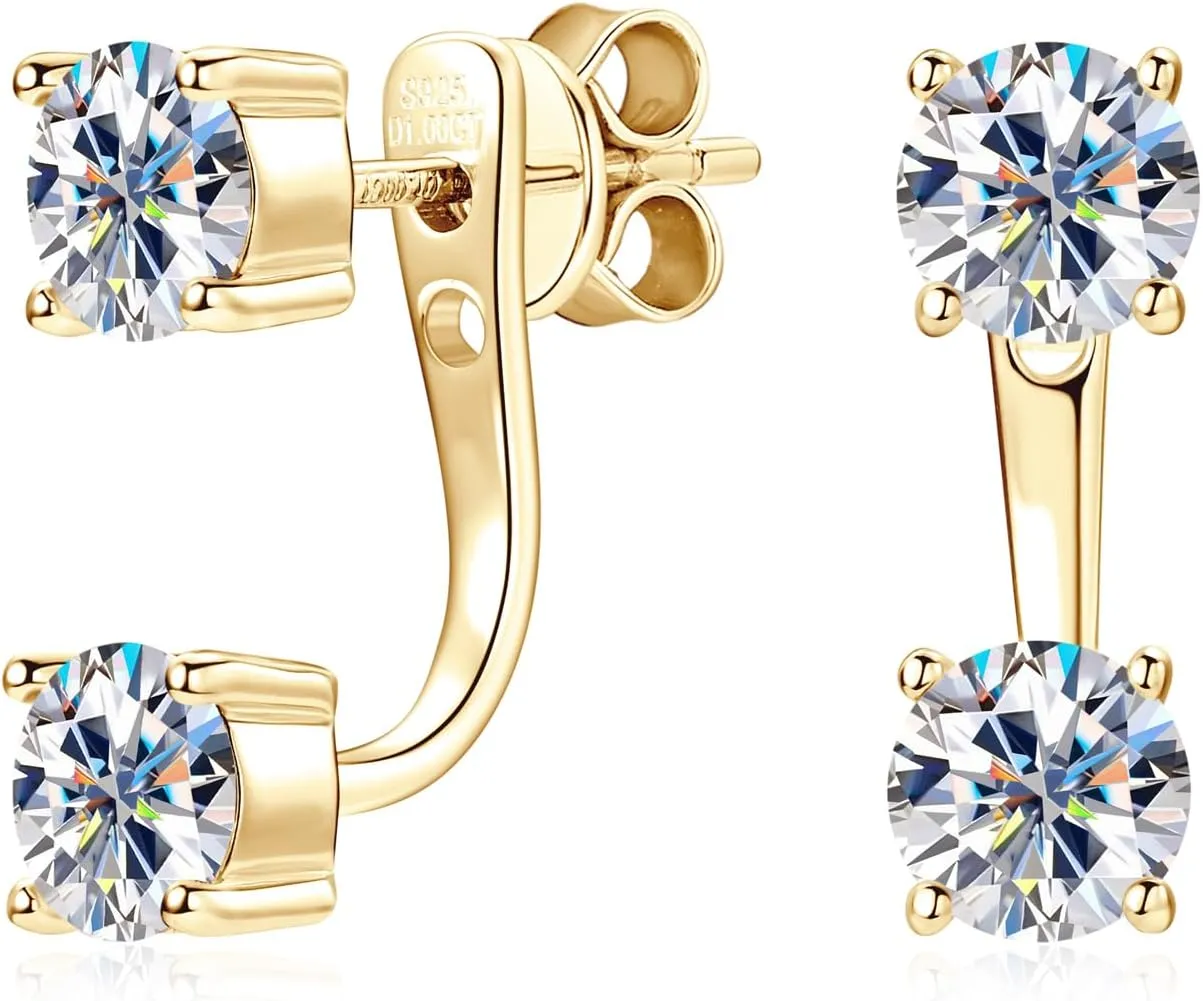 AINUOSHI Moissanite Ear Jacket Earrings for Women Detachable Jackets Two Wearable Stud Earrings Real Gold Plated 925 Sterling Silver Huggie Hoop Earrings for One Hole