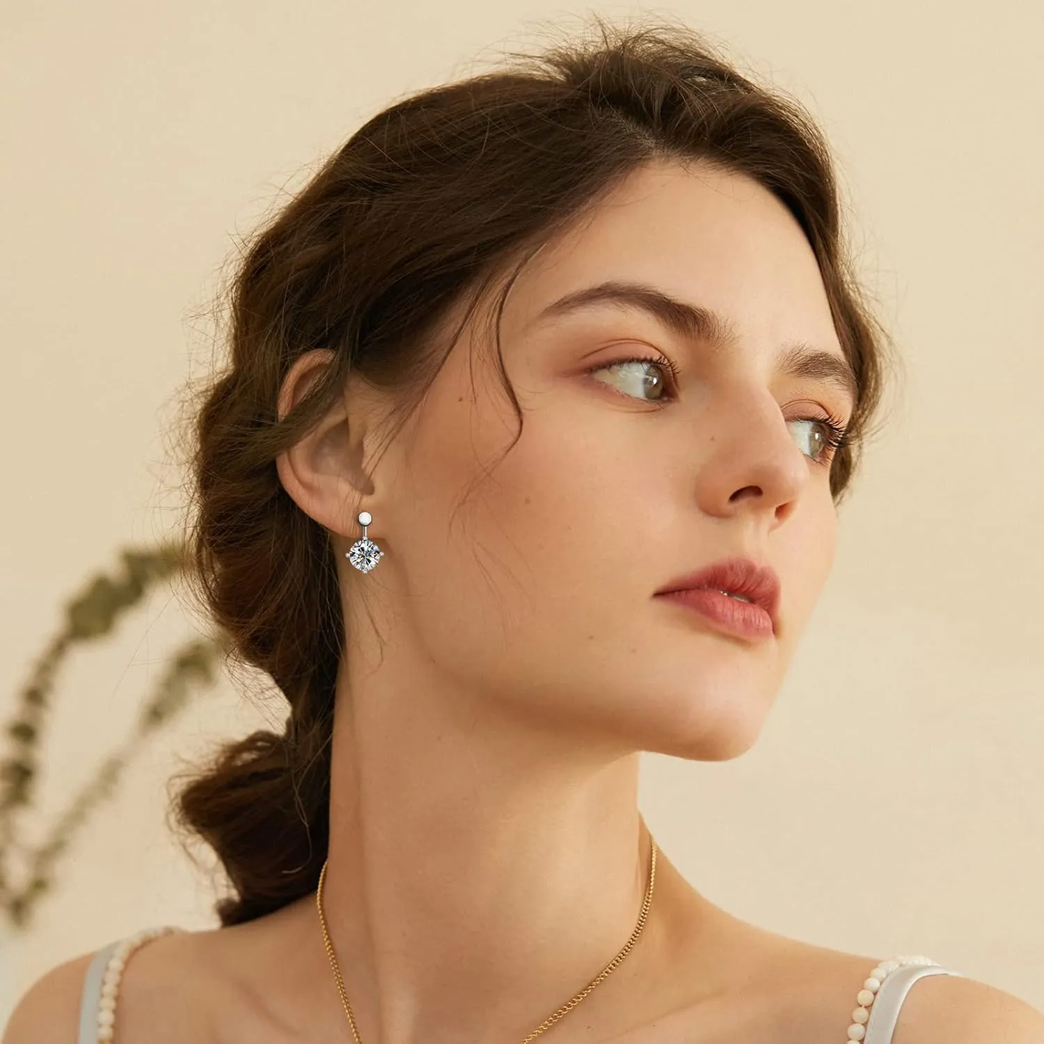 AINUOSHI Moissanite Ear Jacket Earrings for Women Detachable Jackets Two Wearable Stud Earrings Real Gold Plated 925 Sterling Silver Huggie Hoop Earrings for One Hole