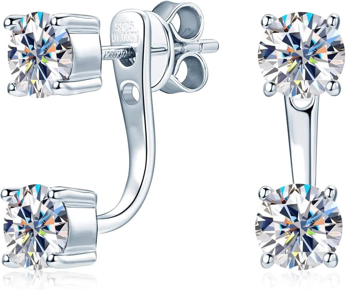 AINUOSHI Moissanite Ear Jacket Earrings for Women Detachable Jackets Two Wearable Stud Earrings Real Gold Plated 925 Sterling Silver Huggie Hoop Earrings for One Hole