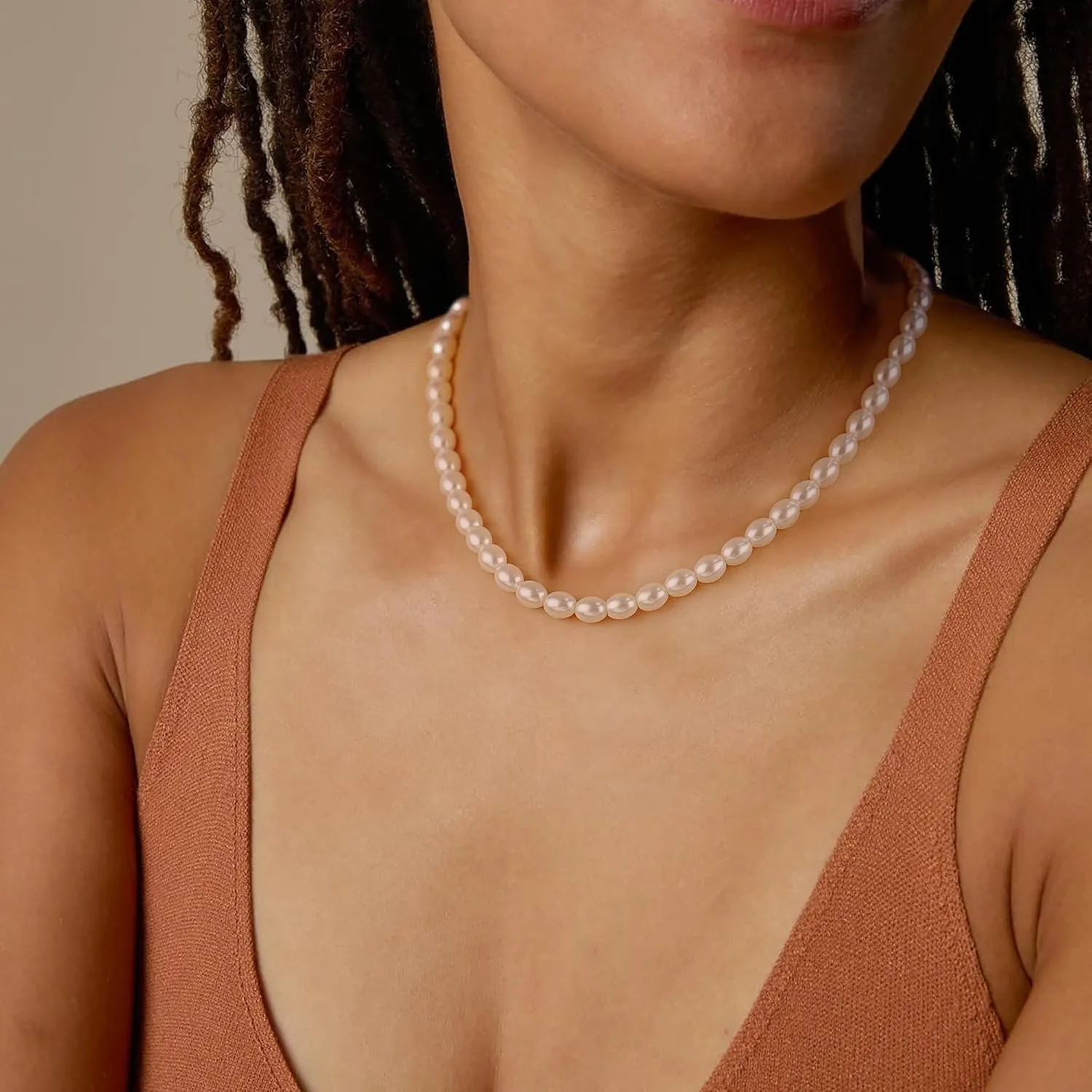 AllenCOCO Pearl Necklaces for Women - Pearl Choker Necklace Strands, Adjustable Chain, Dainty Handmade Vintage Jewelry for Women, Statement, Hypoallergenic