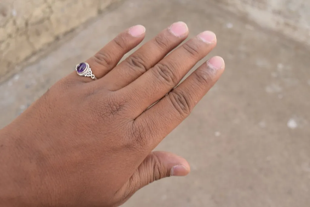 Amethyst Stone Ring 925 Sterling Silver Statement Ring For Women Handmade Rings Gemstone Christmas Promise Ring Size US 6 Gift For Her