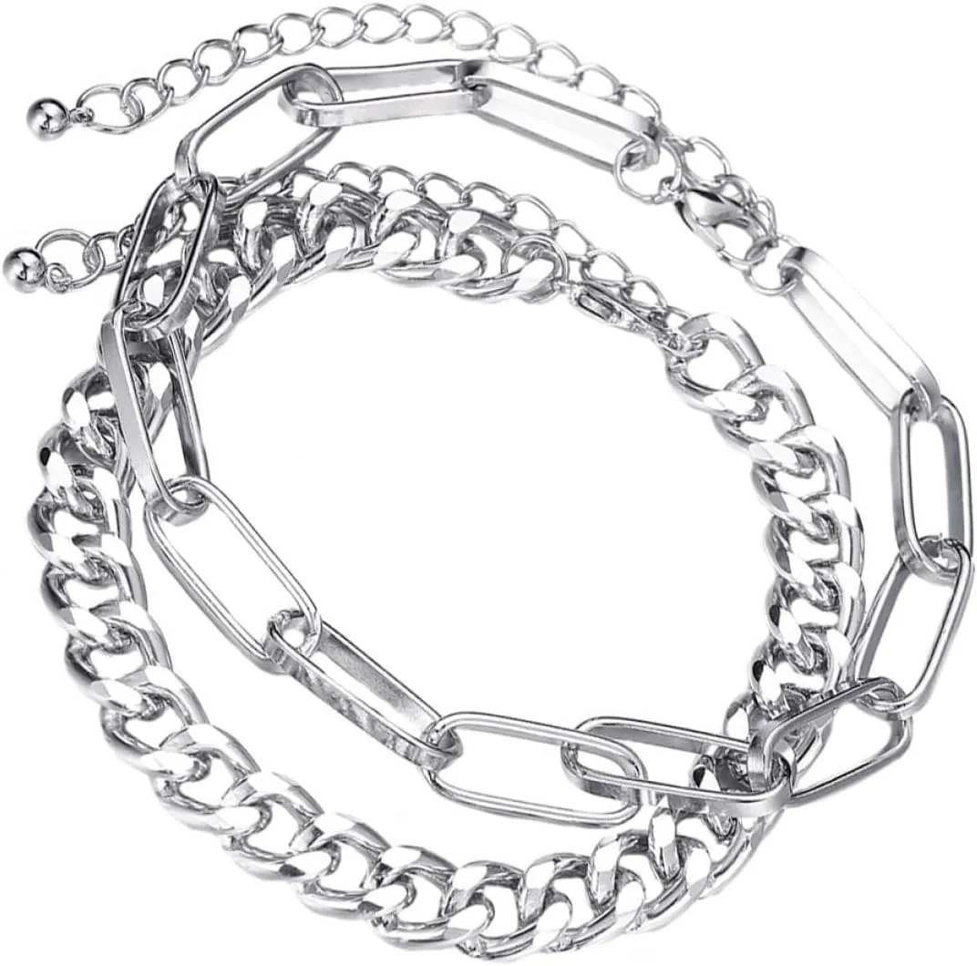 Ankle Bracelet Foot Chain Silver Zinc Ankle Jewelry Double Chain Anklet Set