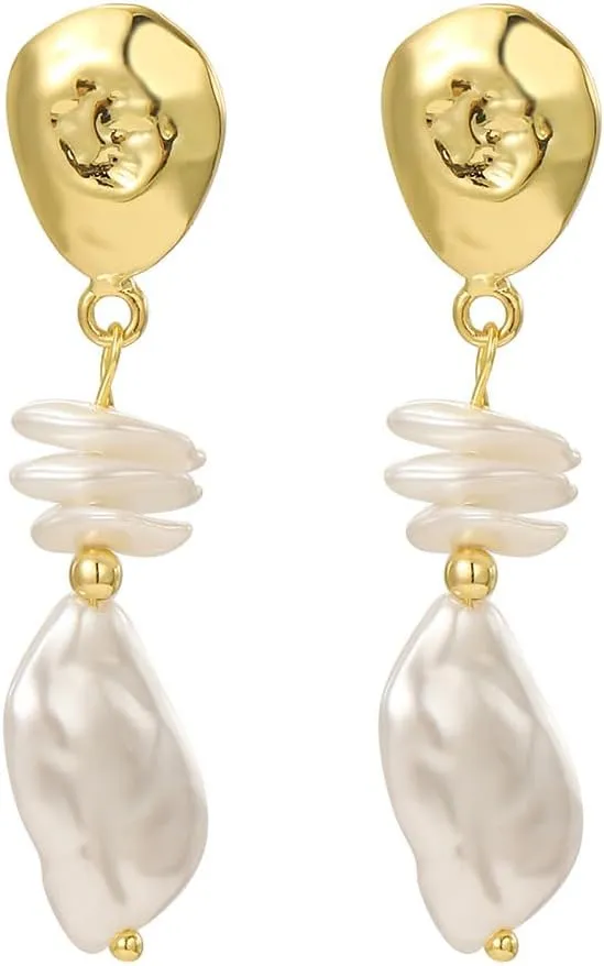 Baroque Pearl Tassel Drop Earrings for Women Irregular Pearls Dangle Statement Earrings Elegant Long Tassel Chain Dangle Earring Jewelry Wedding Gifts