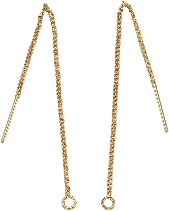 Beadthoven 10pcs Real Gold Plated Brass Threader Tassel Dangle Earring Drop Long Chain Earrings for Women 82~85x1mm Pin: 0.5mm
