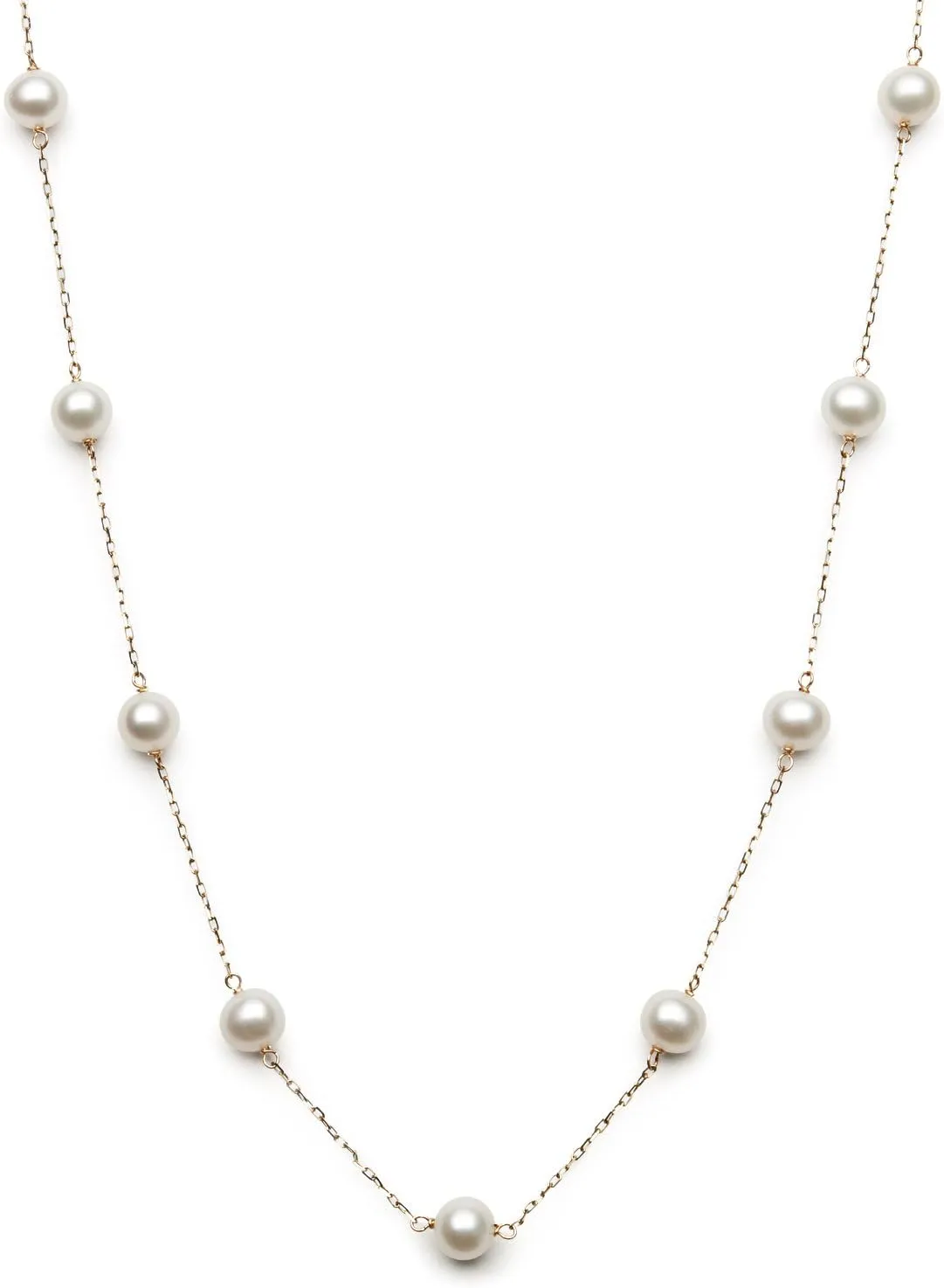 Belacqua 10K Gold Pearl Necklace for Women | Pearl Station Necklace Cultured Fresh Water Pearl | Jewelry Gift for Her | 18''