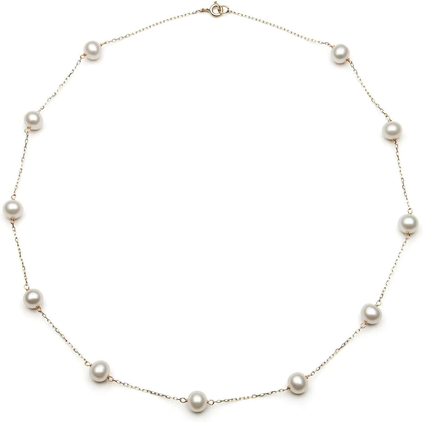 Belacqua 10K Gold Pearl Necklace for Women | Pearl Station Necklace Cultured Fresh Water Pearl | Jewelry Gift for Her | 18''