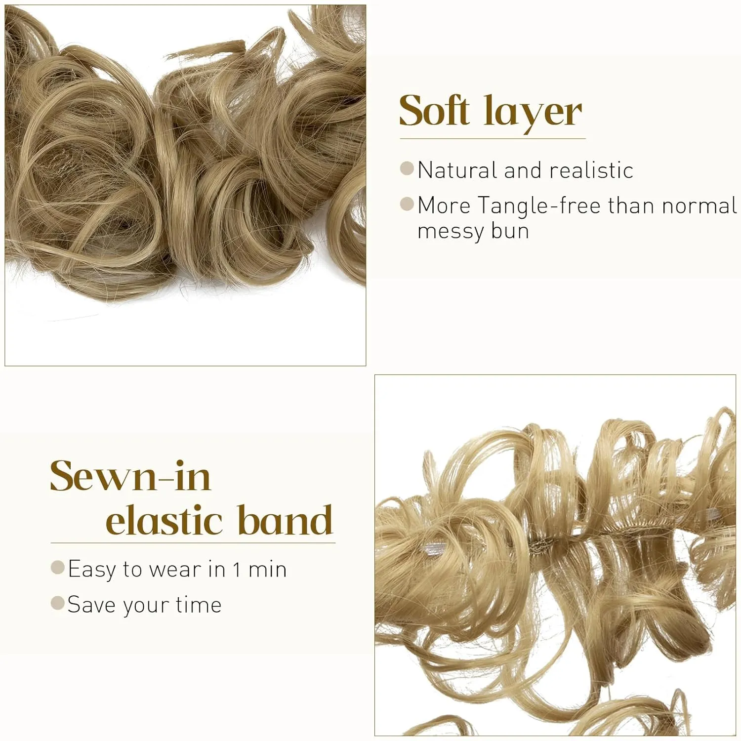 Benehair Messy Bun Hair Piece Juva Bun Hair Scrunchie Fluffy Curly Touseld Updo DIY Wrap Around Ponytail Hairpiece 32inch Wavy Donut Chignons for Women Ash Blonde 85g