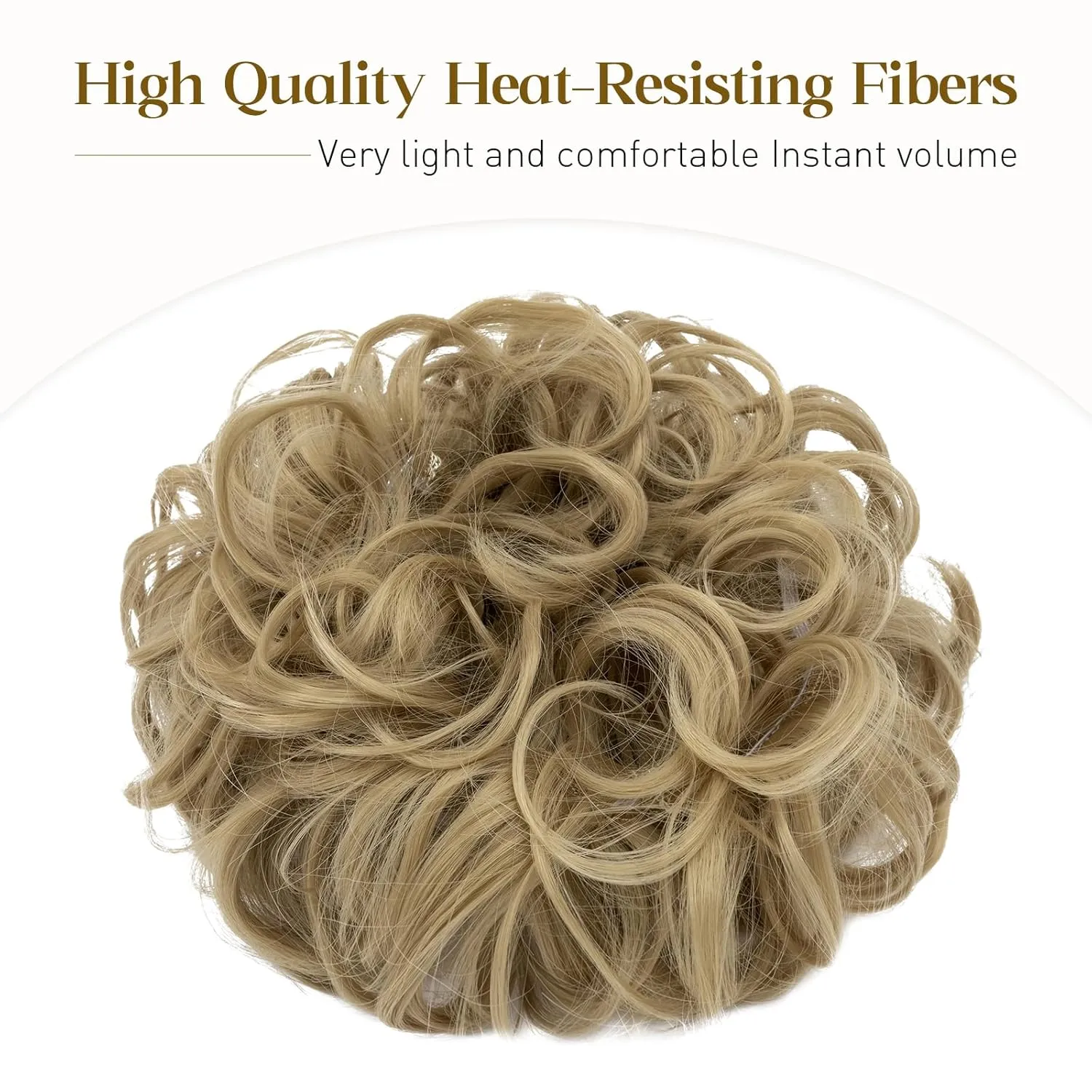 Benehair Messy Bun Hair Piece Juva Bun Hair Scrunchie Fluffy Curly Touseld Updo DIY Wrap Around Ponytail Hairpiece 32inch Wavy Donut Chignons for Women Ash Blonde 85g