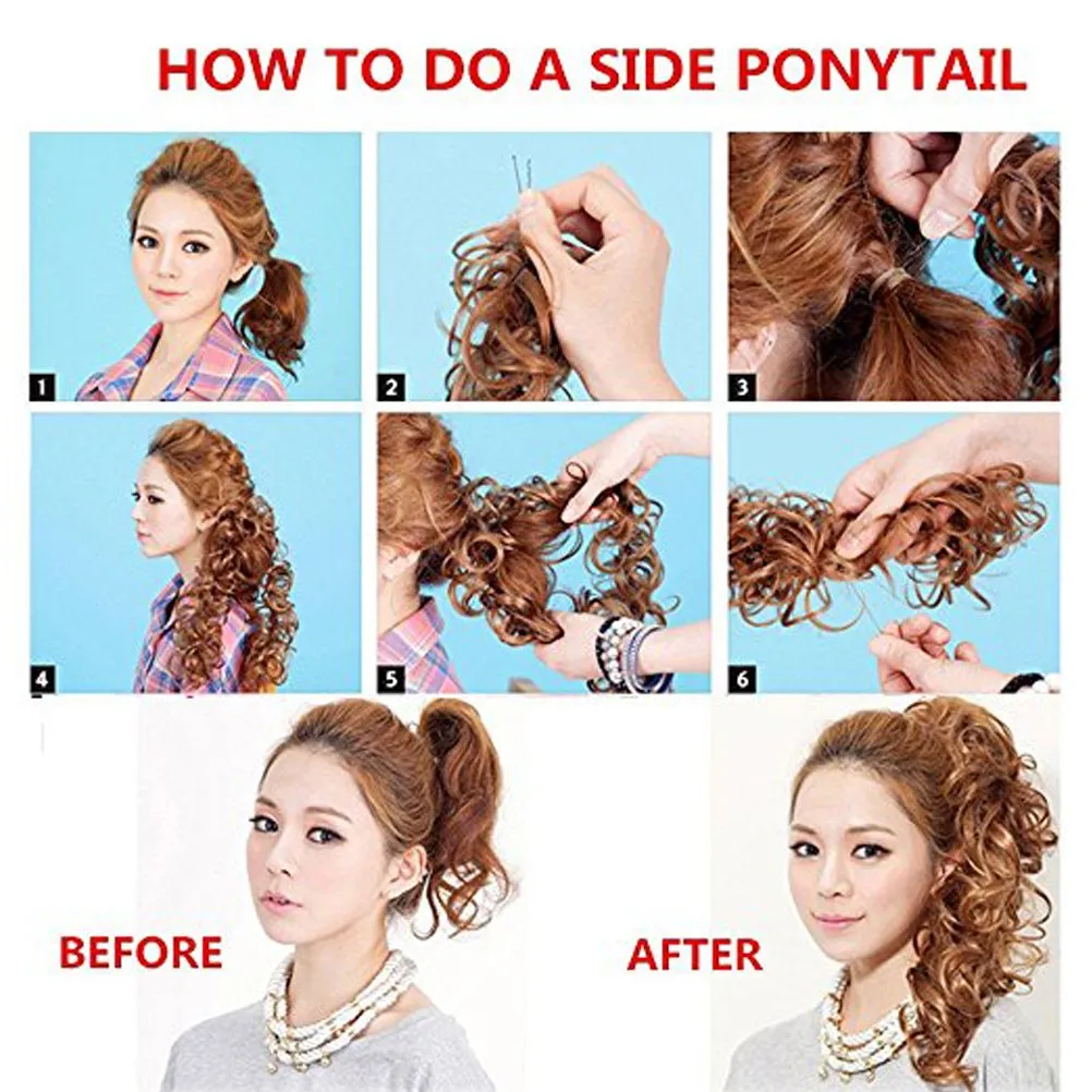 Benehair Messy Bun Scrunchie Hair Piece 32 inch DIY Wrap Around Ponytail Dark Blonde Fluffy Pony Tail Curly Touseld Hair Bun Juva Bun Hairpiece Wavy Donut Synthetic Chignons for Women 85g