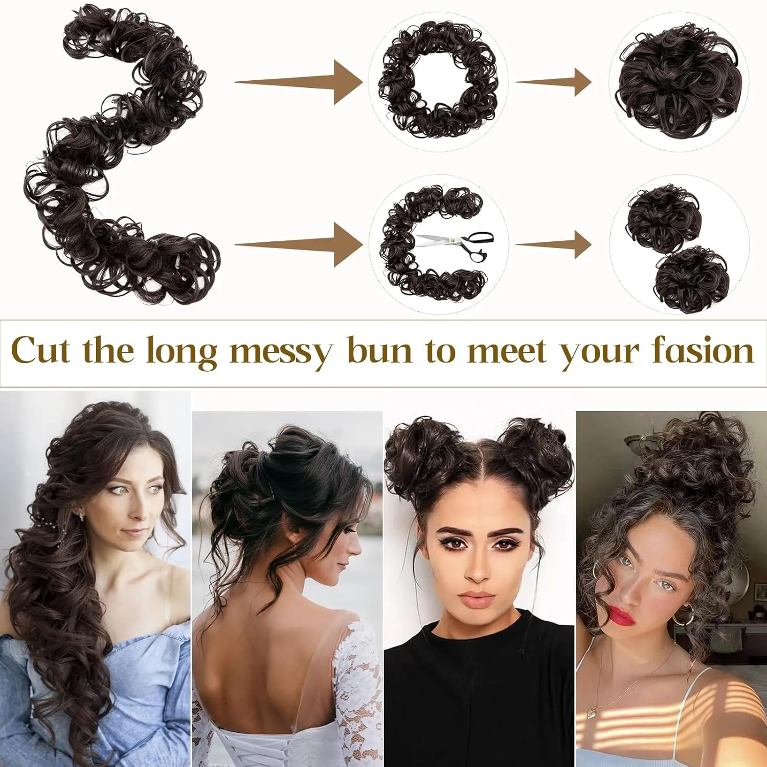 Benehair Messy Bun Scrunchie Hair Piece 32 inch DIY Wrap Around Ponytail Dark Blonde Fluffy Pony Tail Curly Touseld Hair Bun Juva Bun Hairpiece Wavy Donut Synthetic Chignons for Women 85g