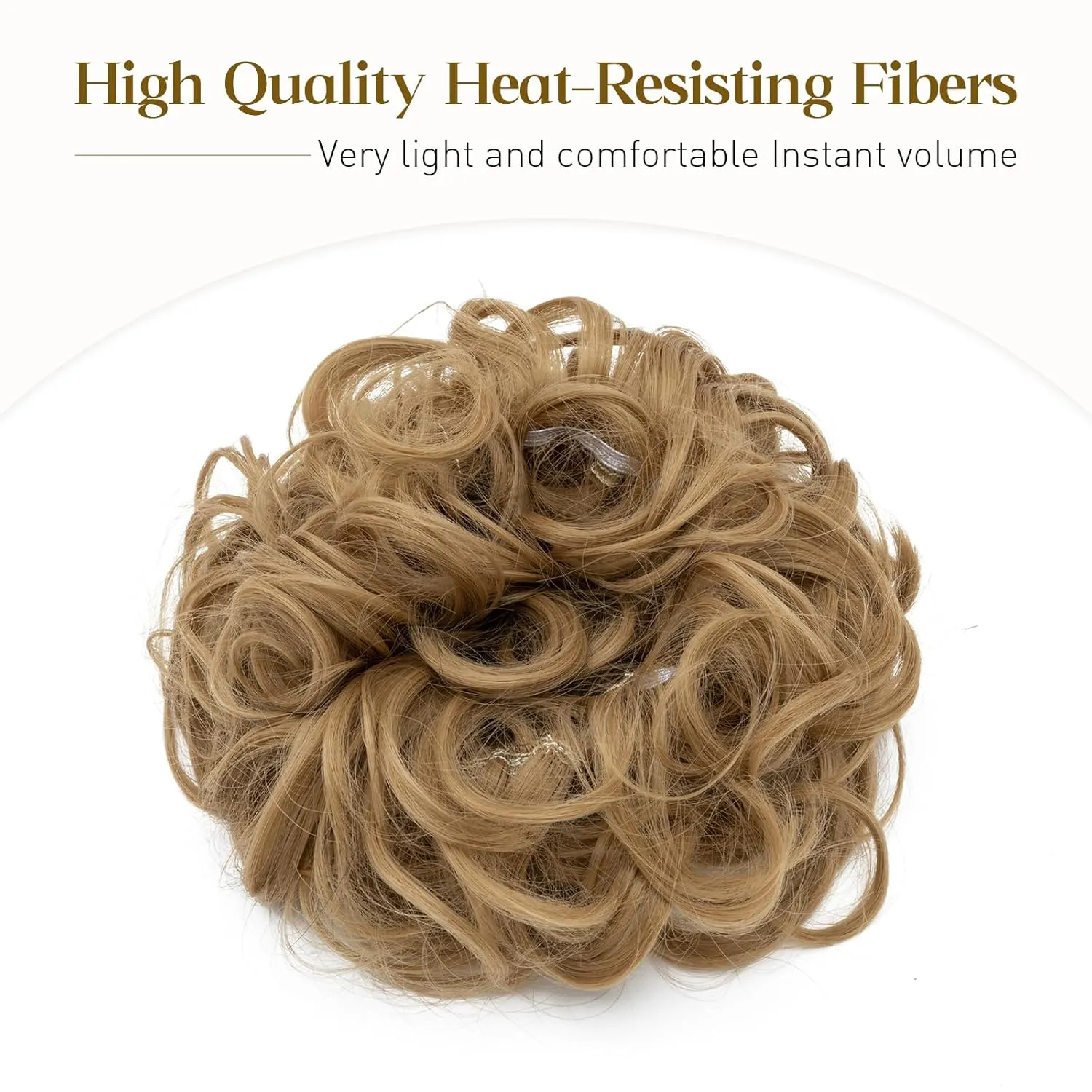 Benehair Messy Bun Scrunchie Hair Piece 32 inch DIY Wrap Around Ponytail Dark Blonde Fluffy Pony Tail Curly Touseld Hair Bun Juva Bun Hairpiece Wavy Donut Synthetic Chignons for Women 85g