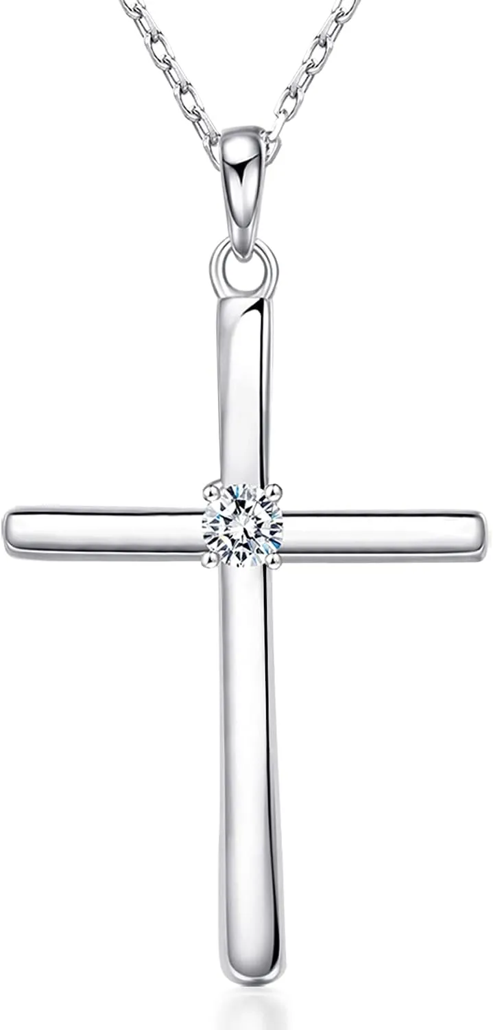 Billie Bijoux First Communion Gifts for Cross Necklaces for Women 925 Sterling Silver Cross Pendant Necklaces Jewelry Gifts for Mom Women Wife Her