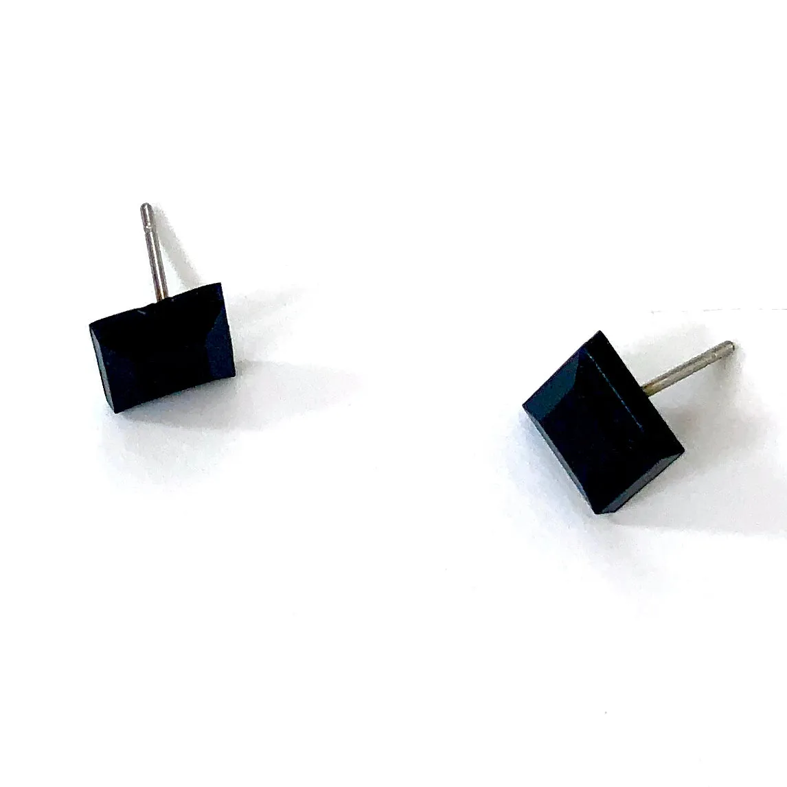 Black Faceted Flat Square Stud Earrings