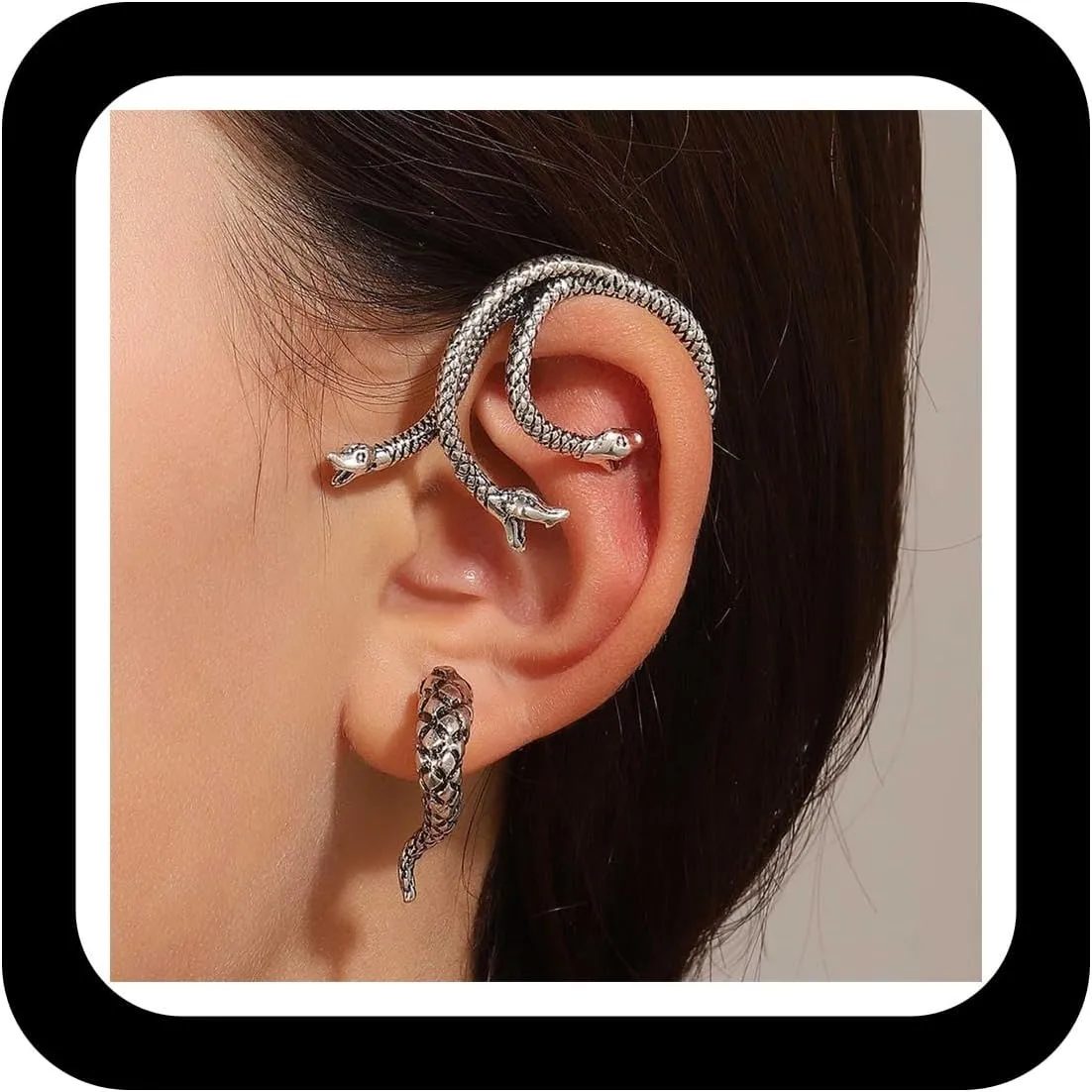 Black Snake Earrings for Women Long Serpent Ear Jacket Earrings Reptile Snake Front Back Earrings Punk Snake Shaped Edgy Earrings Halloween Costume Accessories Jewelry