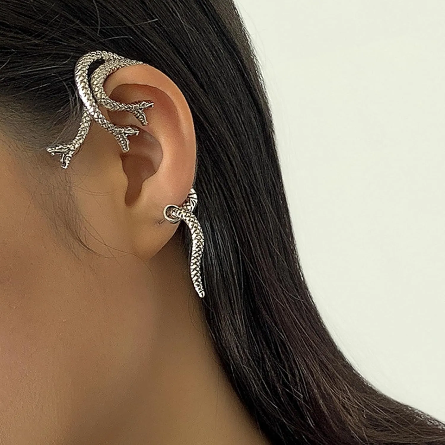 Black Snake Earrings for Women Long Serpent Ear Jacket Earrings Reptile Snake Front Back Earrings Punk Snake Shaped Edgy Earrings Halloween Costume Accessories Jewelry