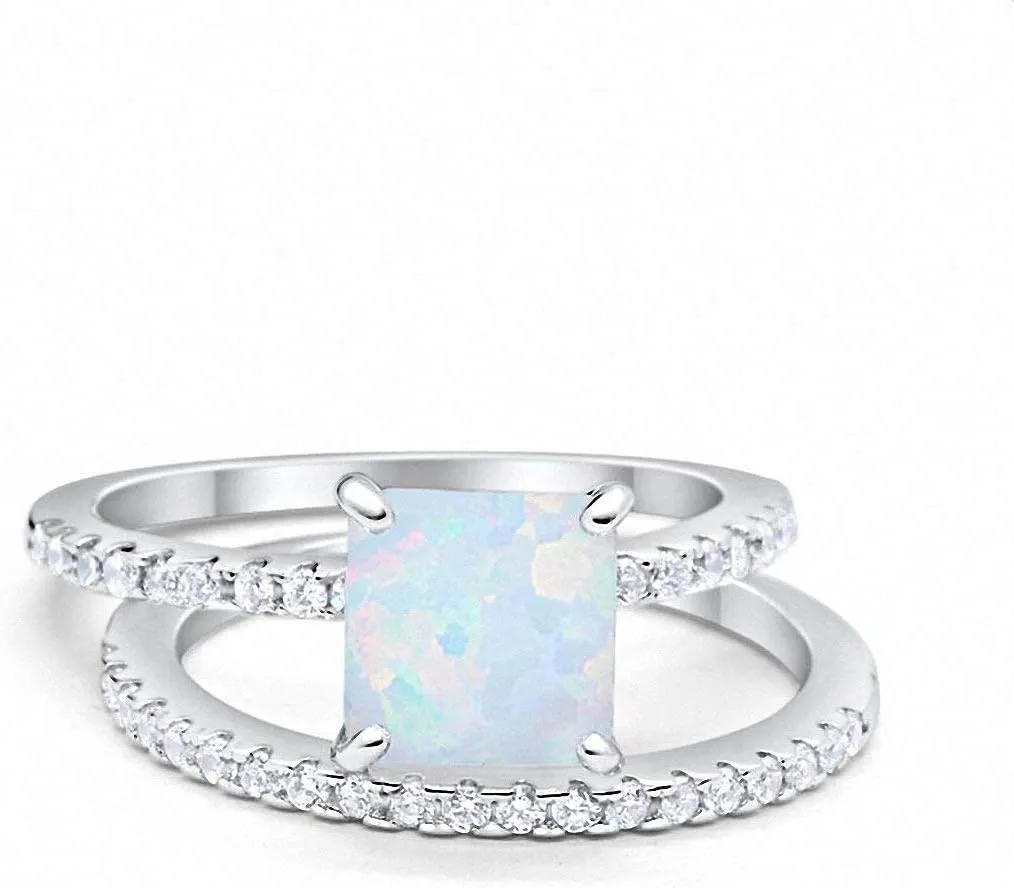 Blue Apple Co. Two Piece Wedding Engagement Ring Band Asscher Cut Simulated Cubic Zirconia 925 Sterling Silver Choose Color