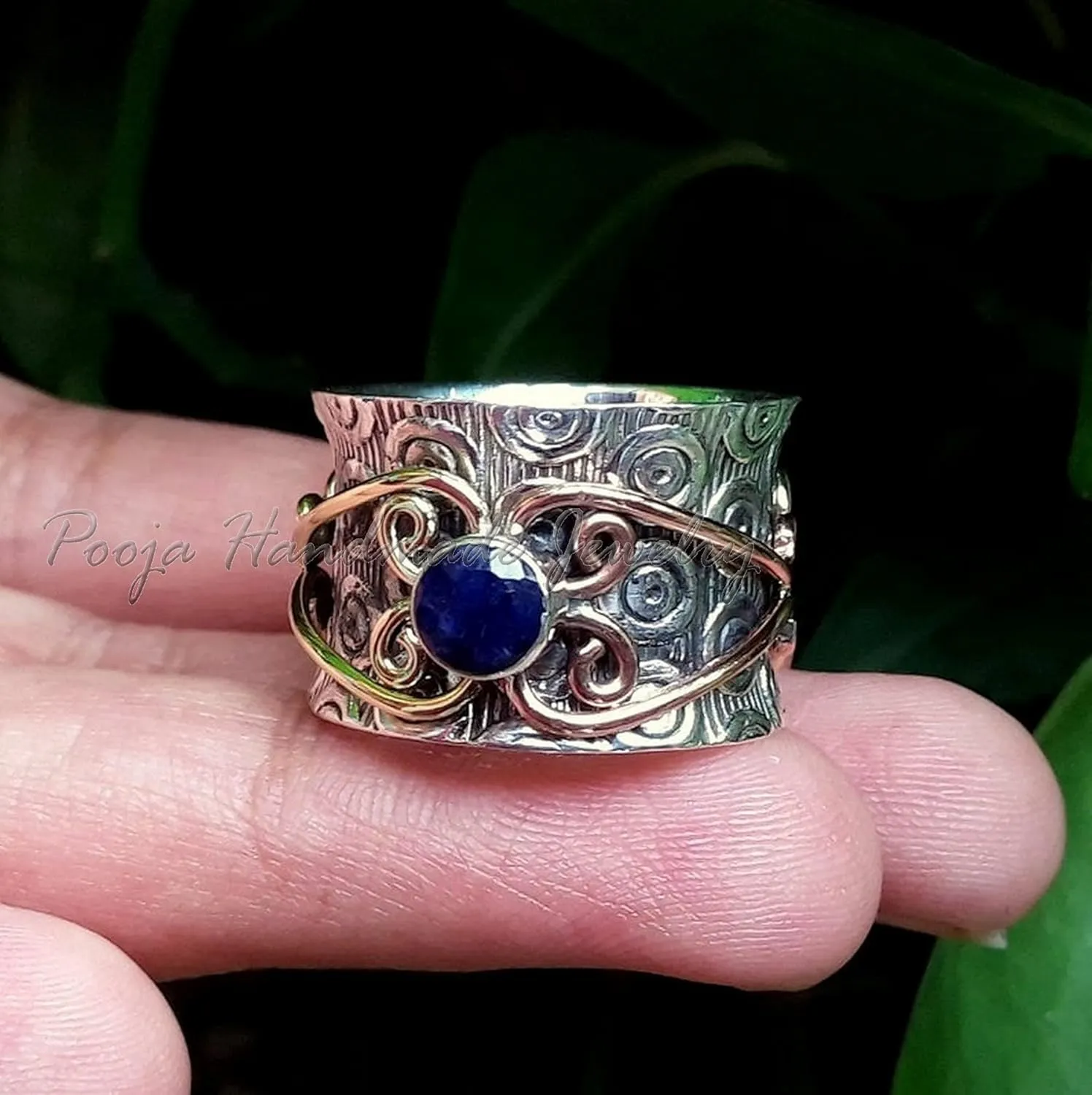 Blue Sapphire Spinner Ring, Anxiety Ring, Meditation Ring, 925 Sterling Silver Band, Spinner Ring For Women, Gift Ring For Mother's Day, Fidget Ring, Wedding Jewelry, Boho Spinner Ring, Promise Gift