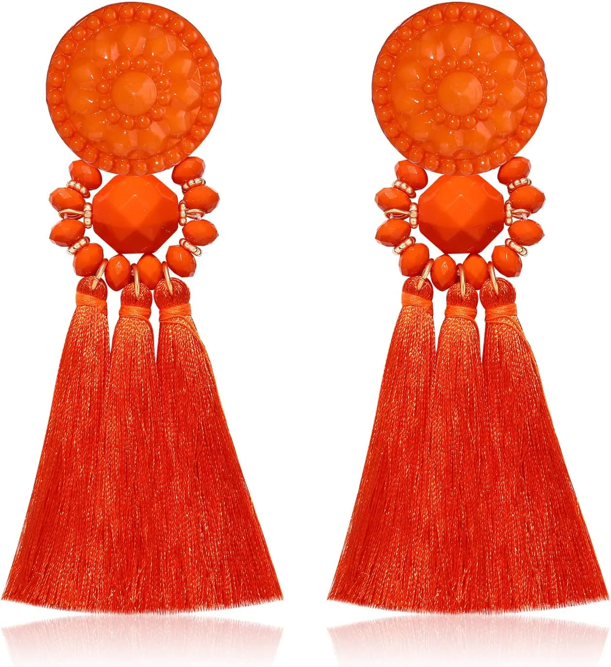 boderier Bohemian Statement Thread Tassel Chandelier Drop Dangle Earrings with Cassandra Button Stud