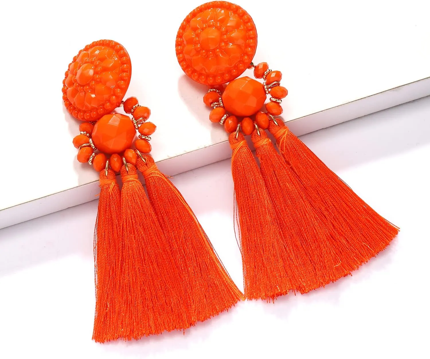 boderier Bohemian Statement Thread Tassel Chandelier Drop Dangle Earrings with Cassandra Button Stud