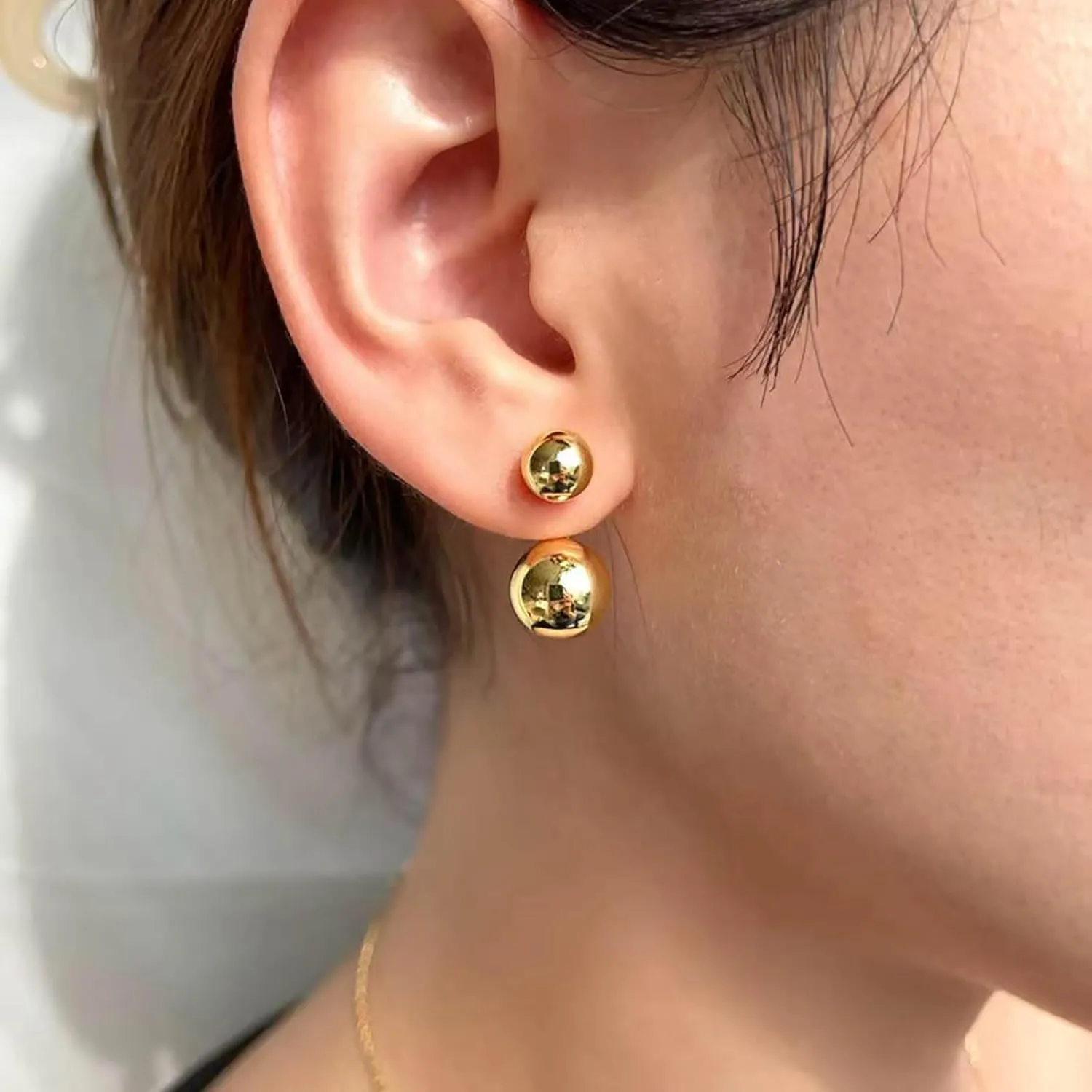 Boho Ball Ear Jacket Earrings Double Ball Stud Earrings Gold Round Ball Drop Earrings Vintage Ball Front Back Earrings Jewelry for Women